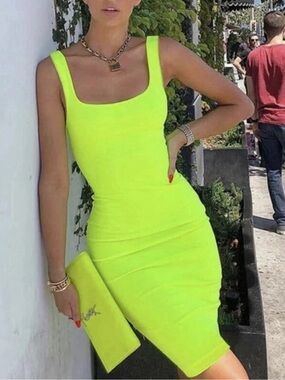 Zara Neon Yellow Bodycon Mini Dress